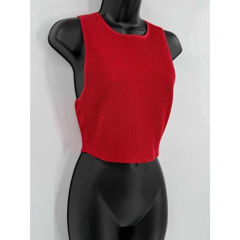 Babaton Sculpt Knit Racer Cropped Ribbed Tank | Red | Large